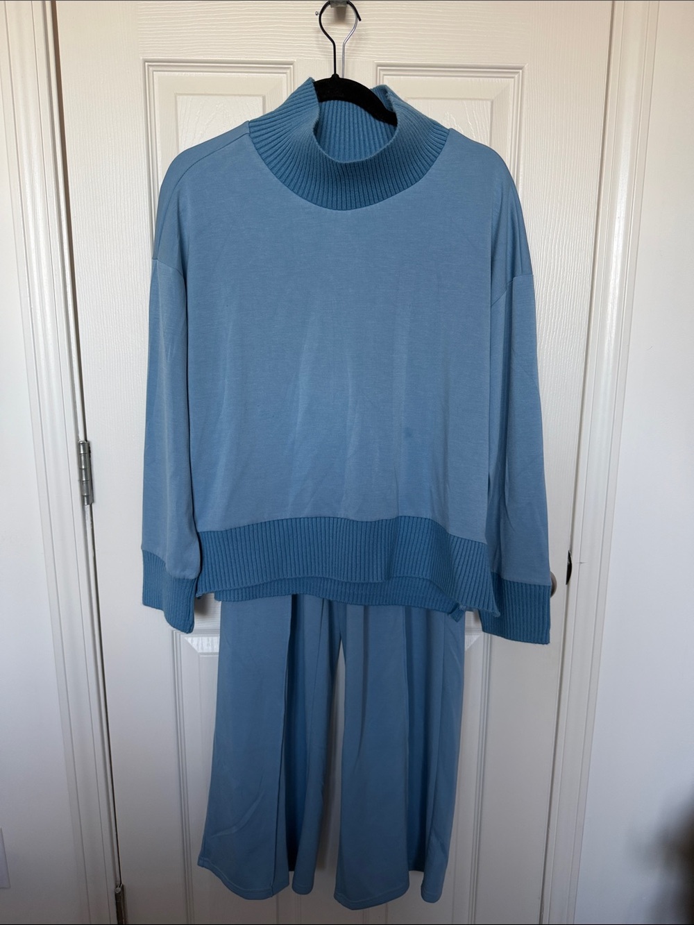 Kids Cozy Blue Turtleneck Matching Pajama Set